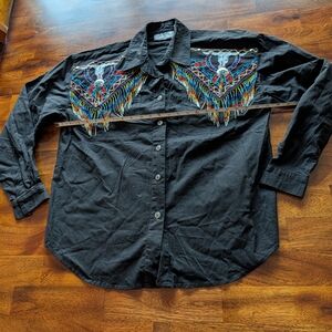 1993 Womens Rodeo Black Embroidered Tasseled Button Down Size Large